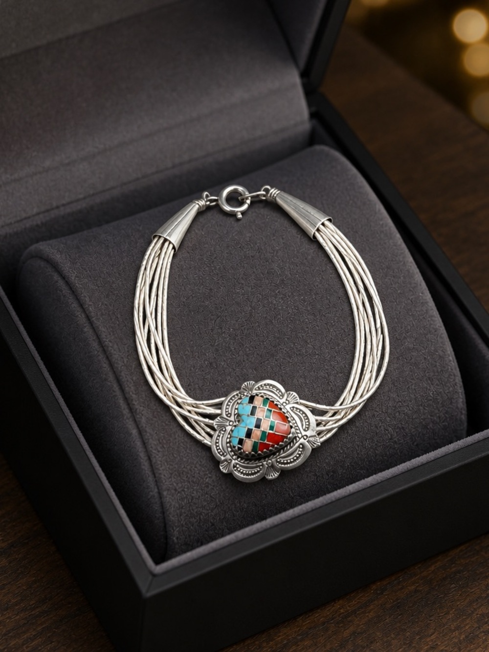 Liquid Sterling Silver Multi-Strands a heart,with multiple colors